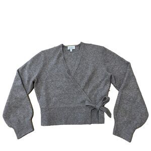 Los Angeles Atelier Wool Wrap Sweater Womens XS Brown Gray Balloon Sleeve V Neck